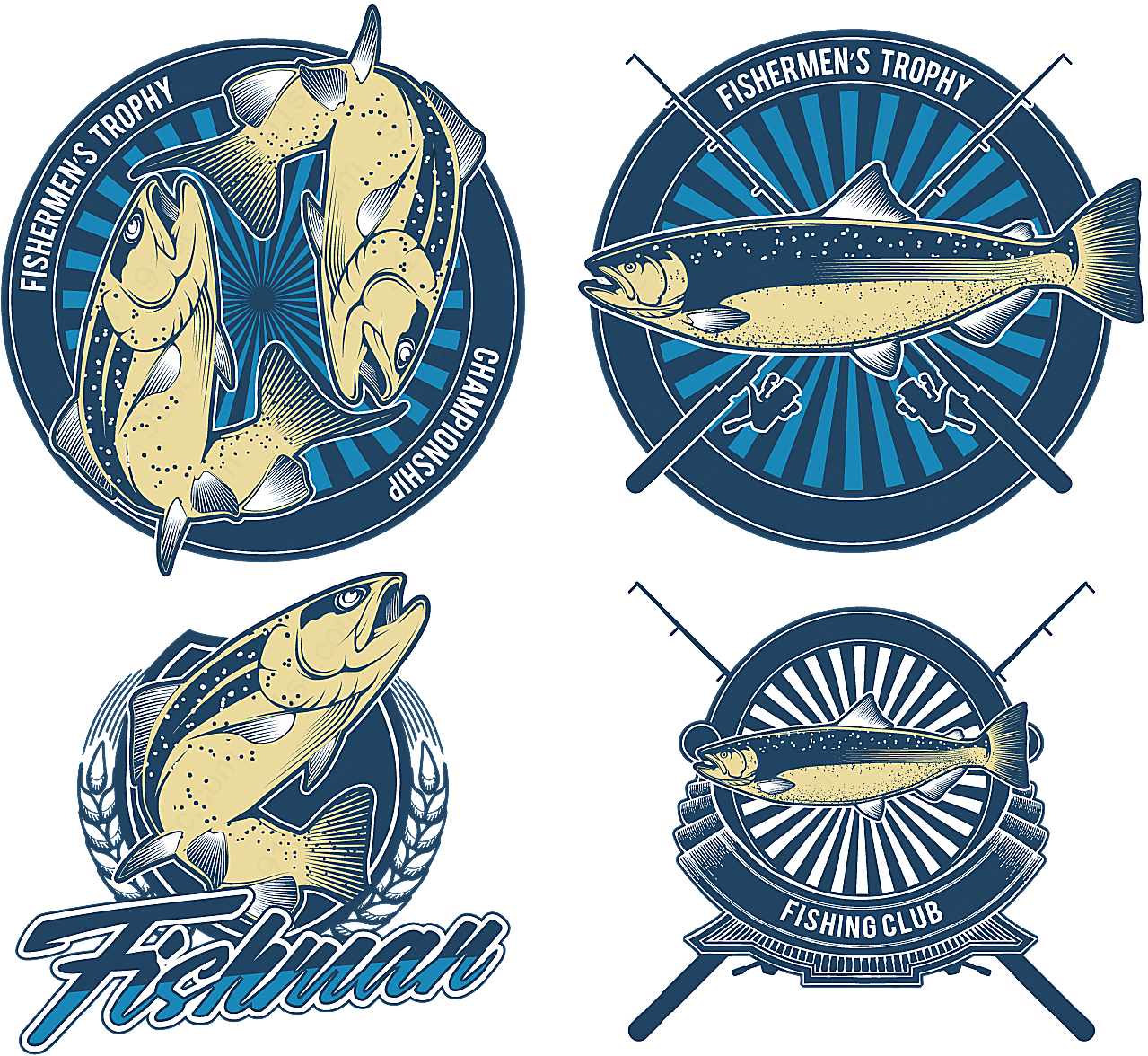 钓鱼俱乐部标志矢量logo图形
