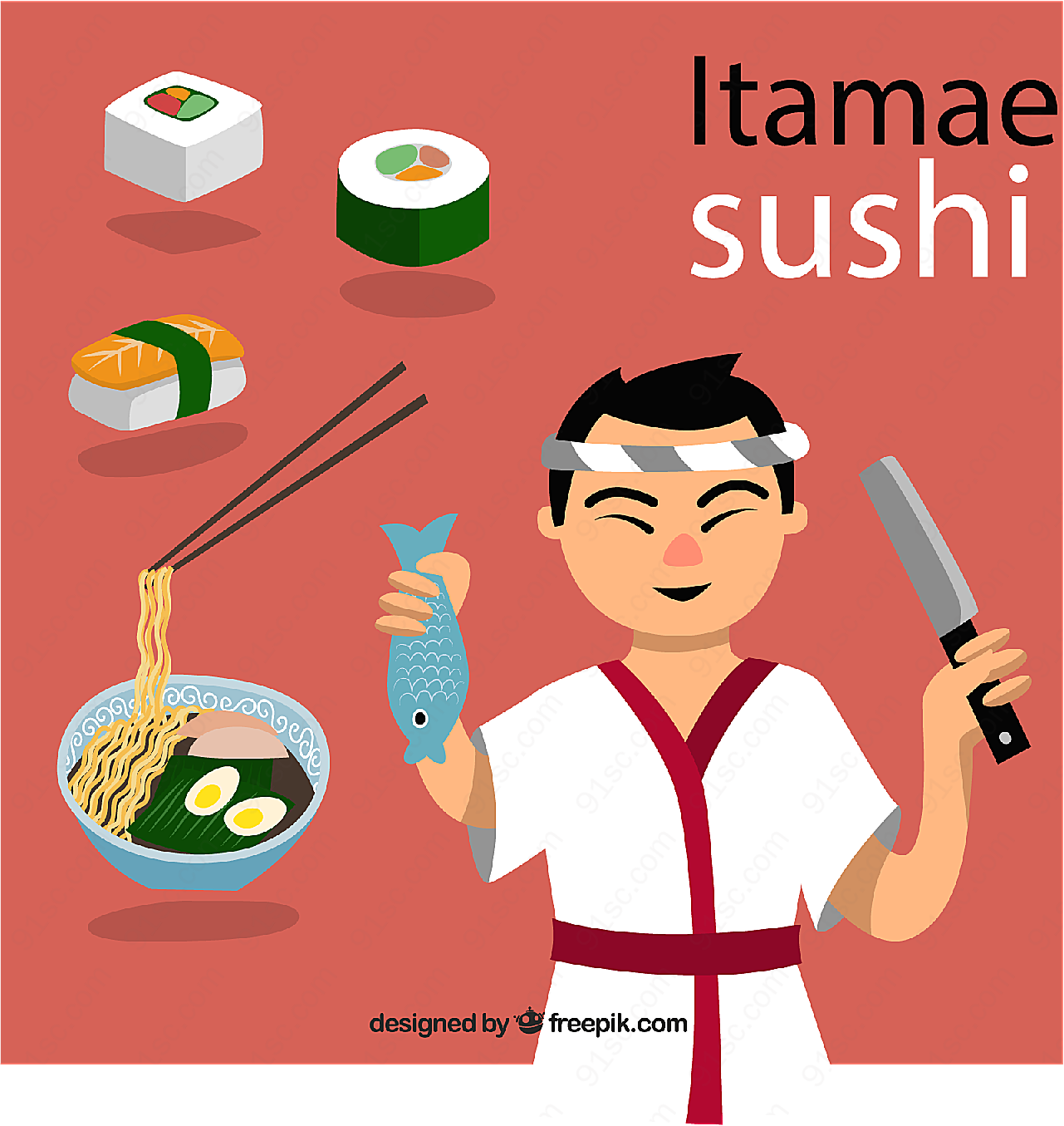 日本厨师和料理矢量职业人物