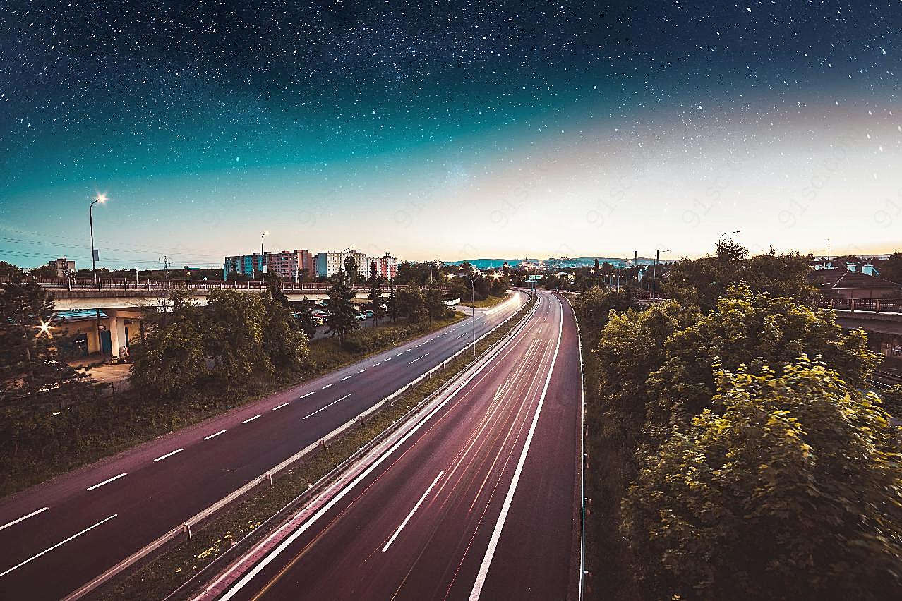 晚上高速公路交通运输高清摄影