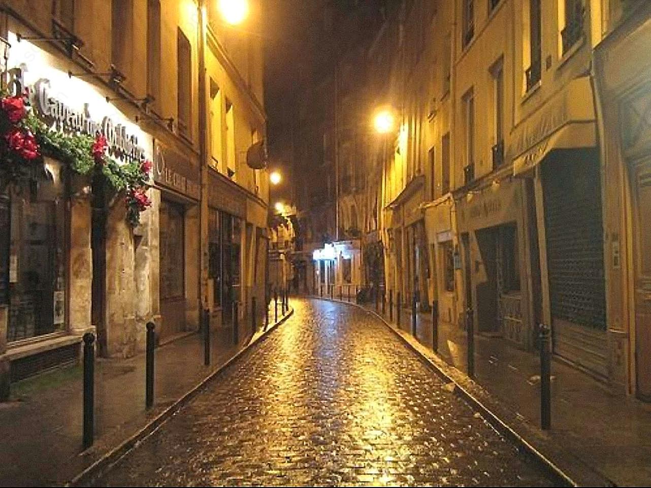 巴黎小巷夜景图片建筑高清