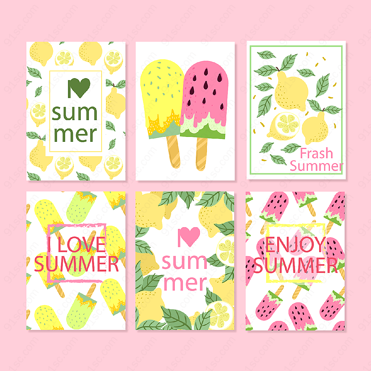 夏季柠檬和雪糕卡片矢量名片卡片