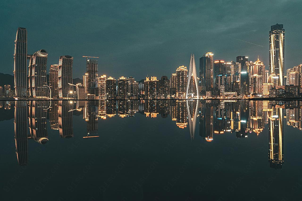 沿海繁华灯光城市夜景图片摄影高清