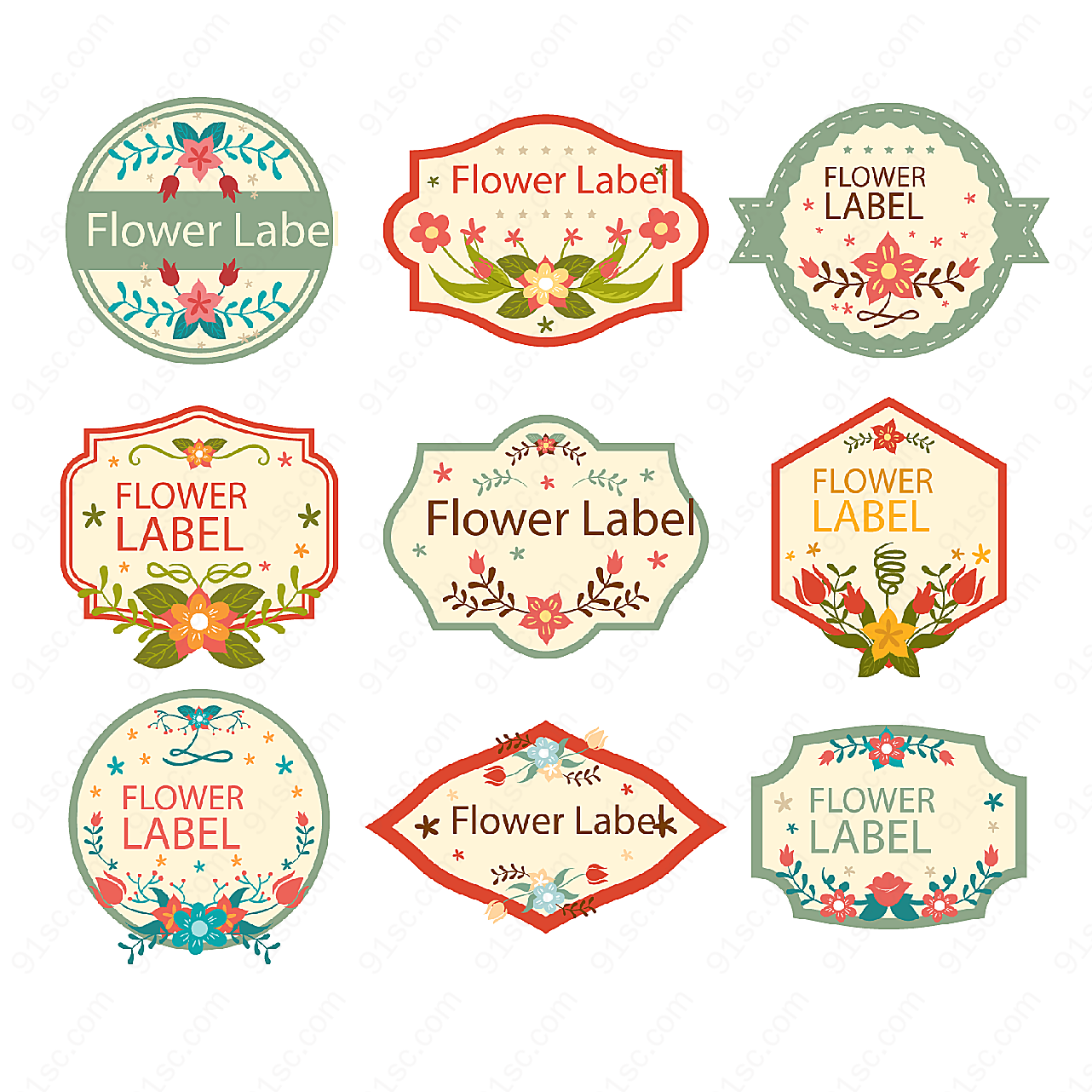 创意花卉标签label矢量