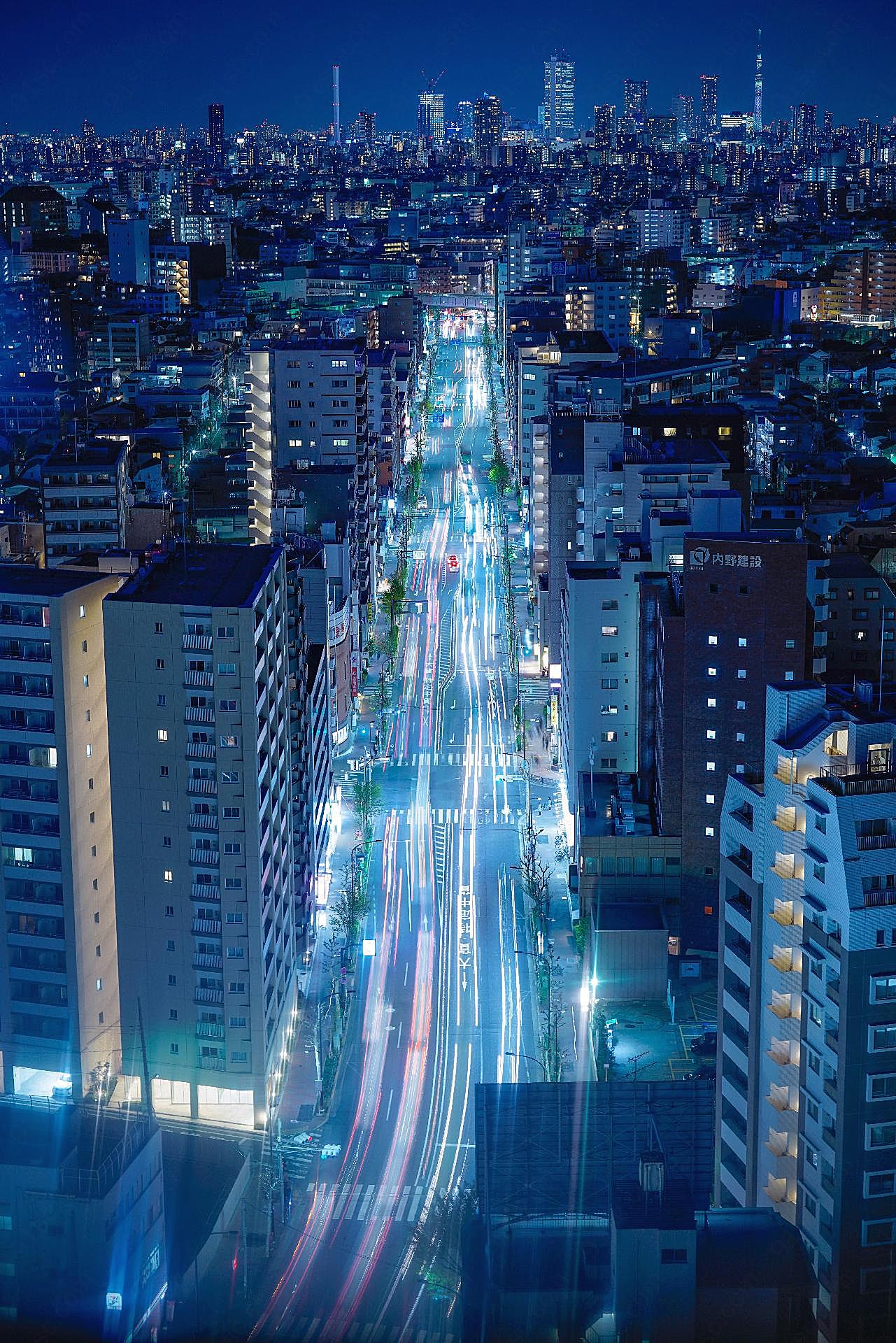 城市车流线唯美夜景图片摄影