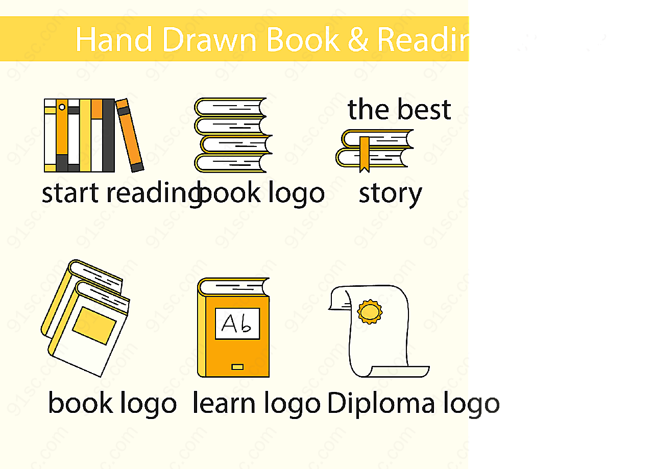 手绘书籍标志矢量logo图形