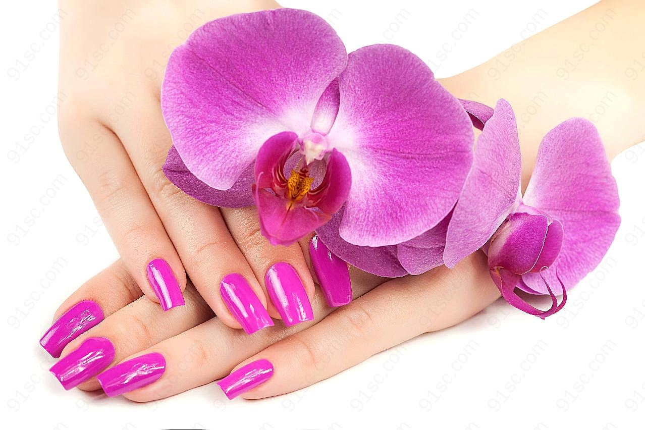 紫美甲图片手势图片