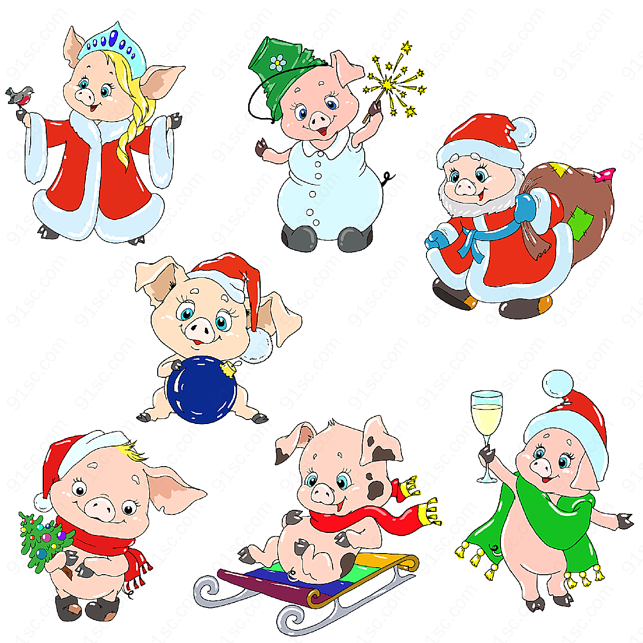 7款卡通小猪矢量卡通动物