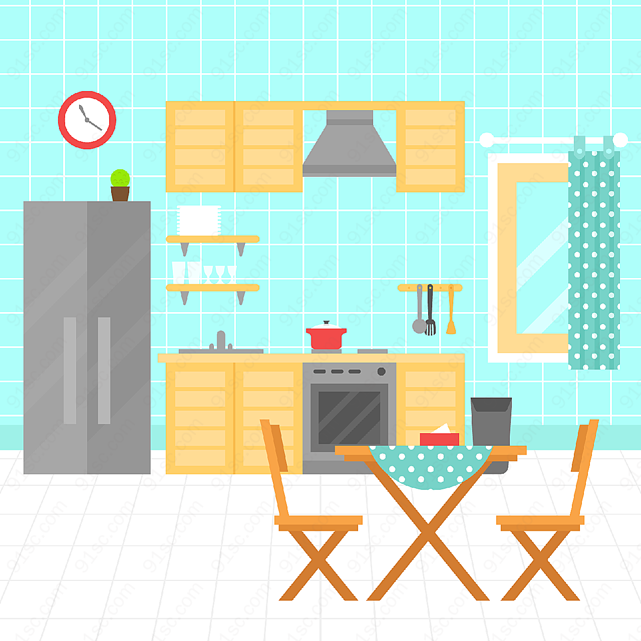 彩色厨房设计矢量室内空间