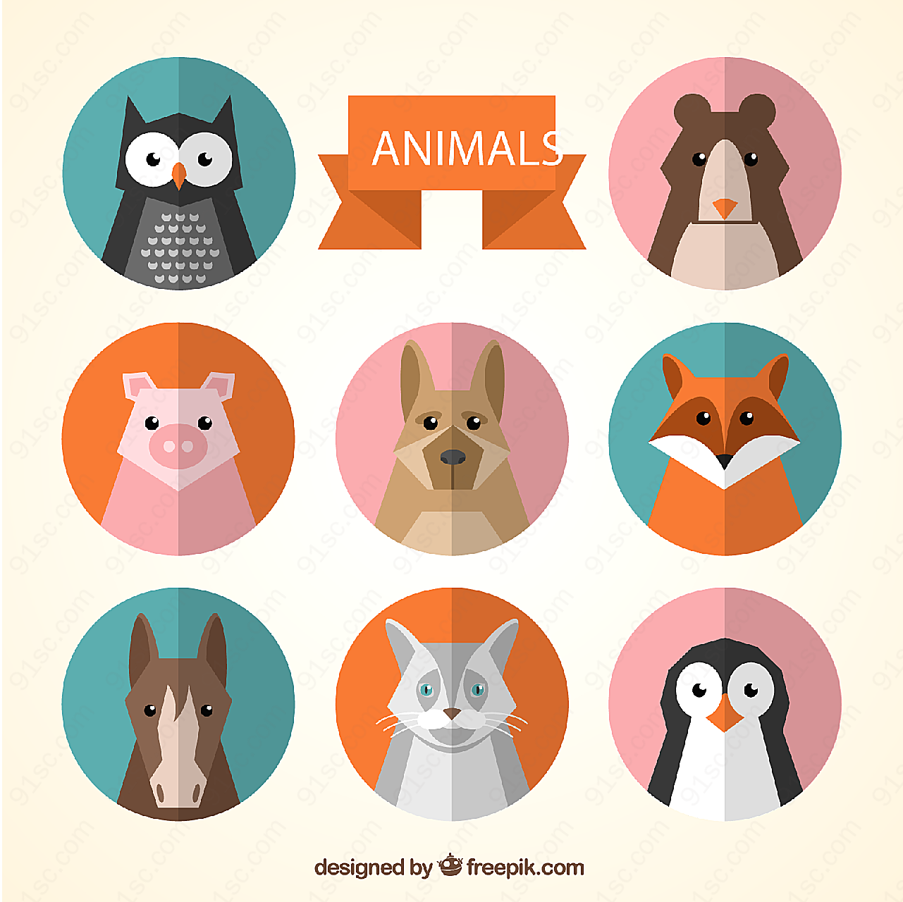 动物头像矢量矢量卡通动物