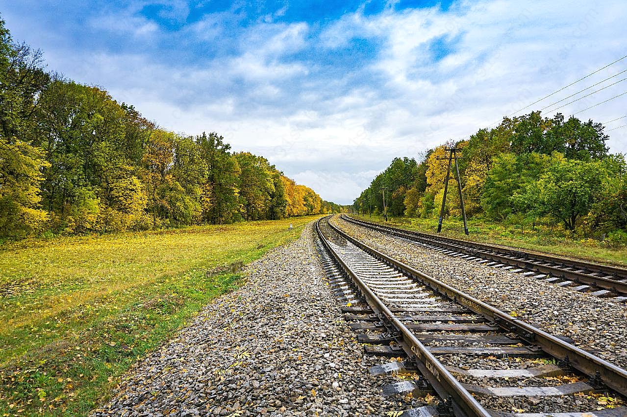 秋季森林铁路图片高清