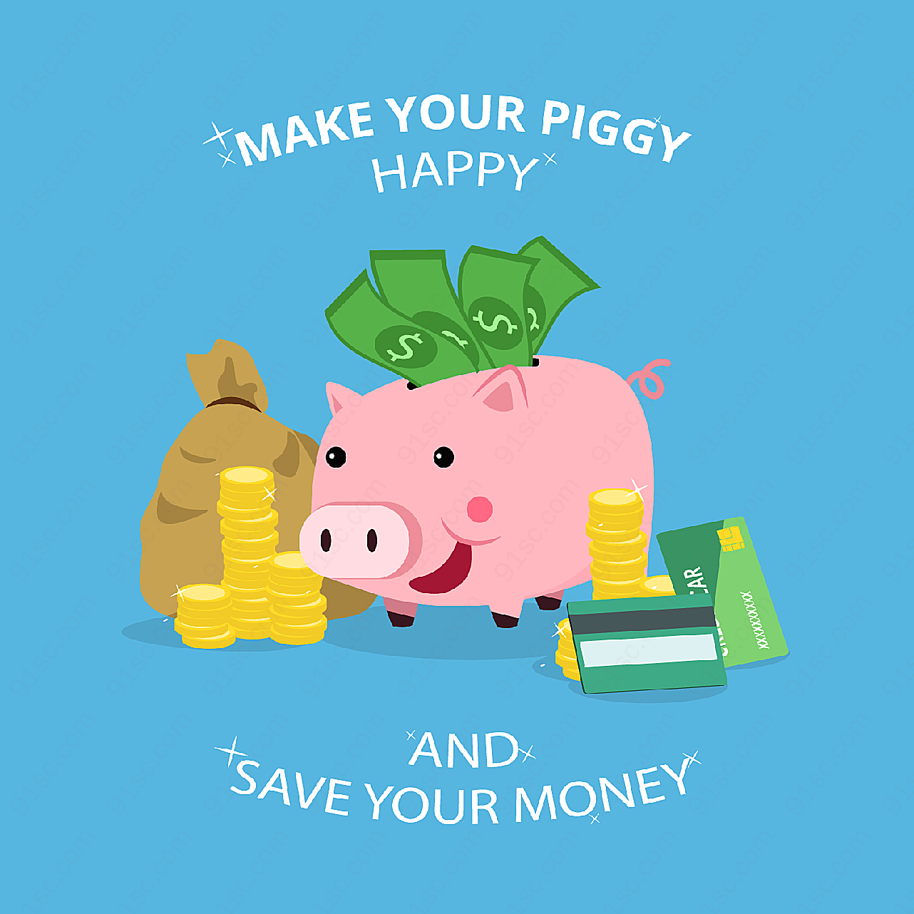 小猪存钱罐和钱币矢量商务金融
