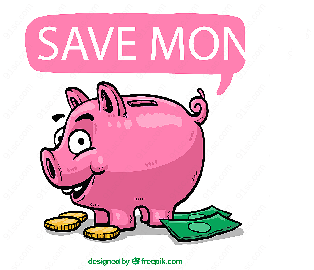 卡通小猪存钱罐矢量商务金融