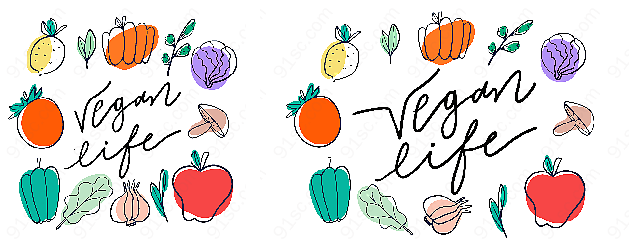 手绘蔬菜素食框架矢量蔬菜