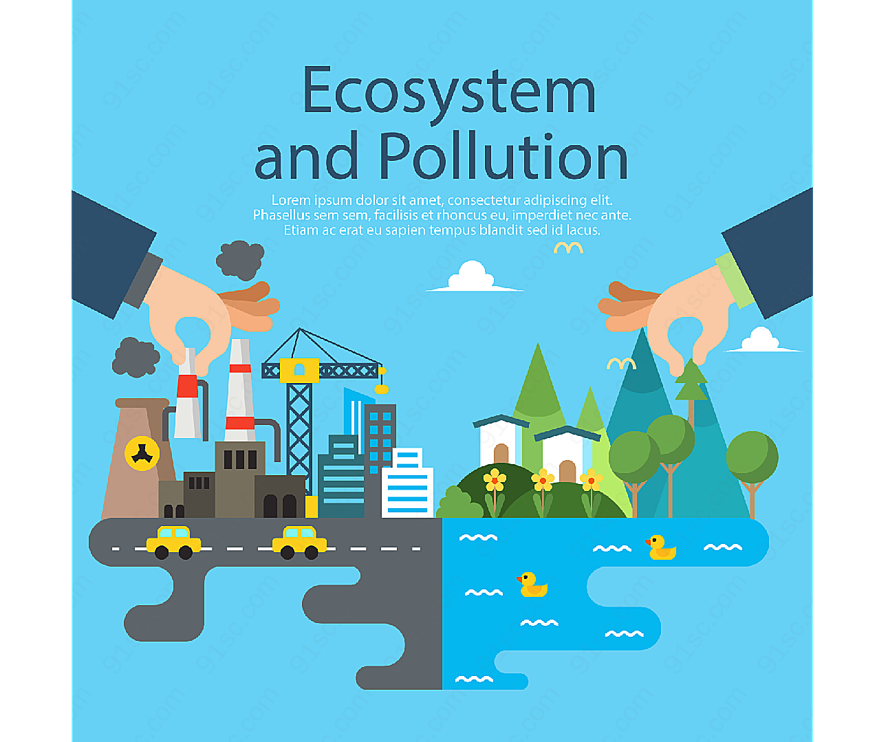 生态系统和环境污染矢量工业