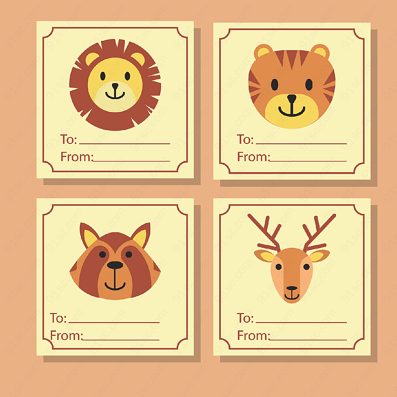 创意动物留言卡片矢量名片卡片