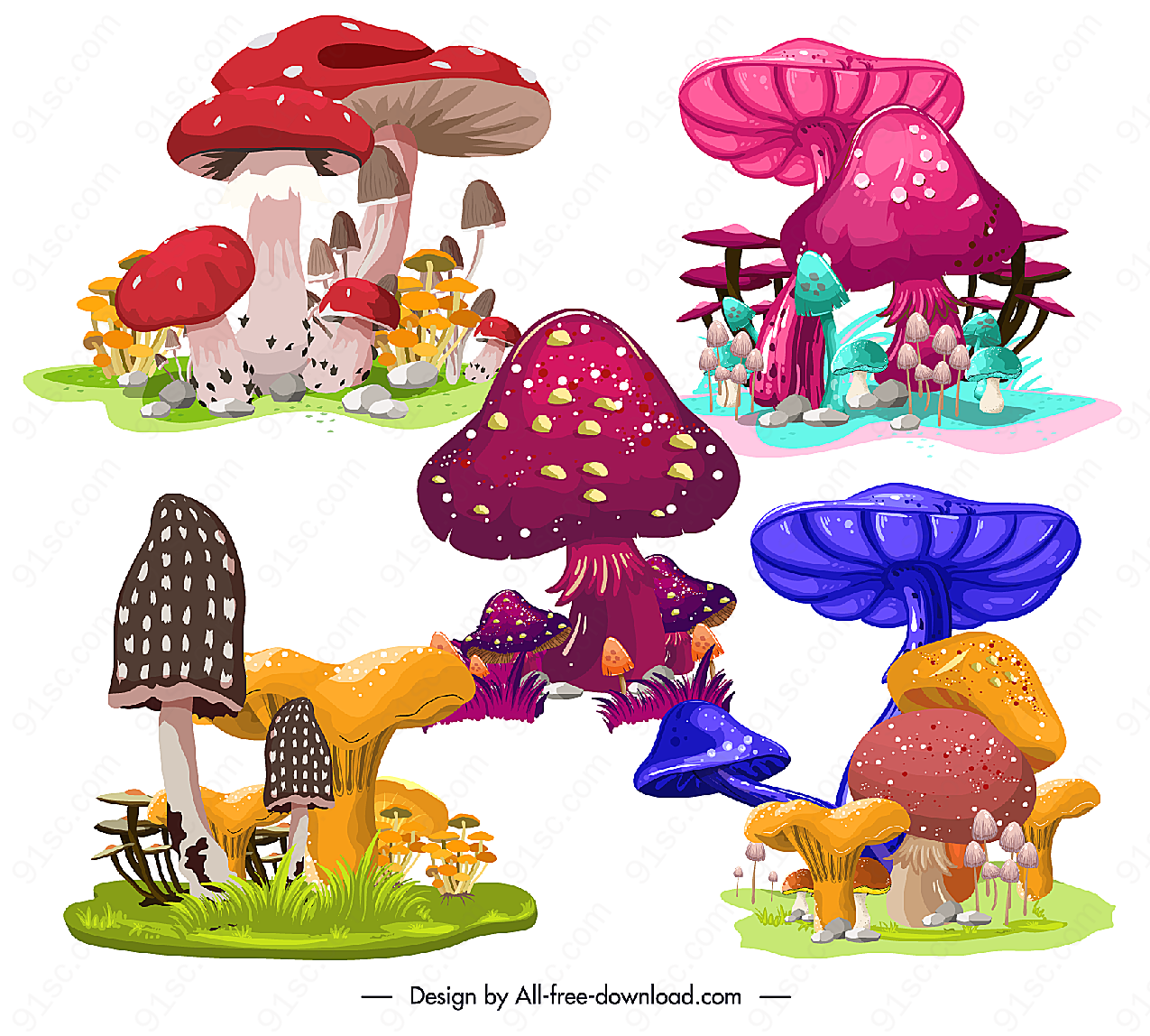 彩色卡通蘑菇物品矢量卡通物品