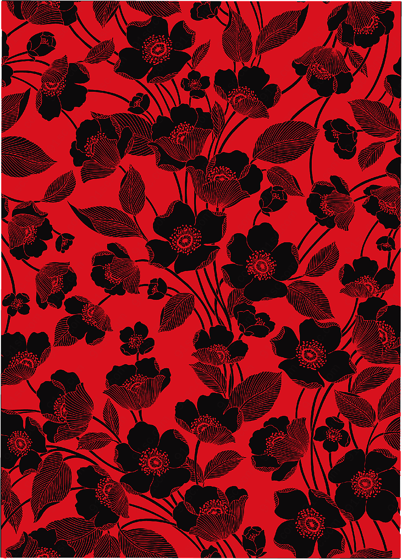 红黑线条花朵矢量背景
