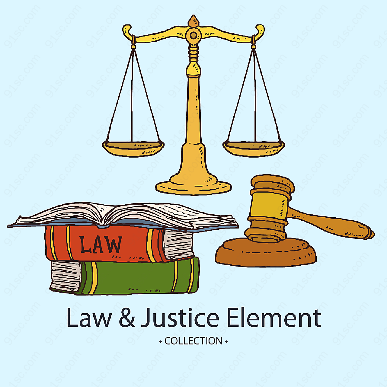 彩绘法律元素矢量图库