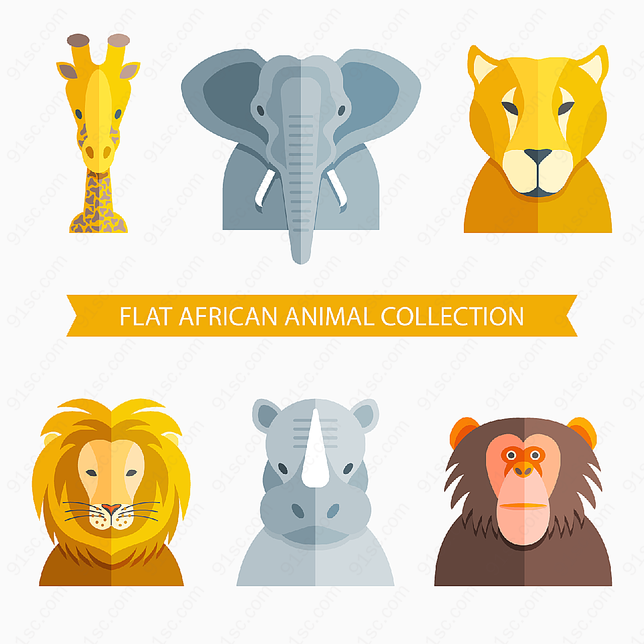 非洲动物头像矢量野生动物