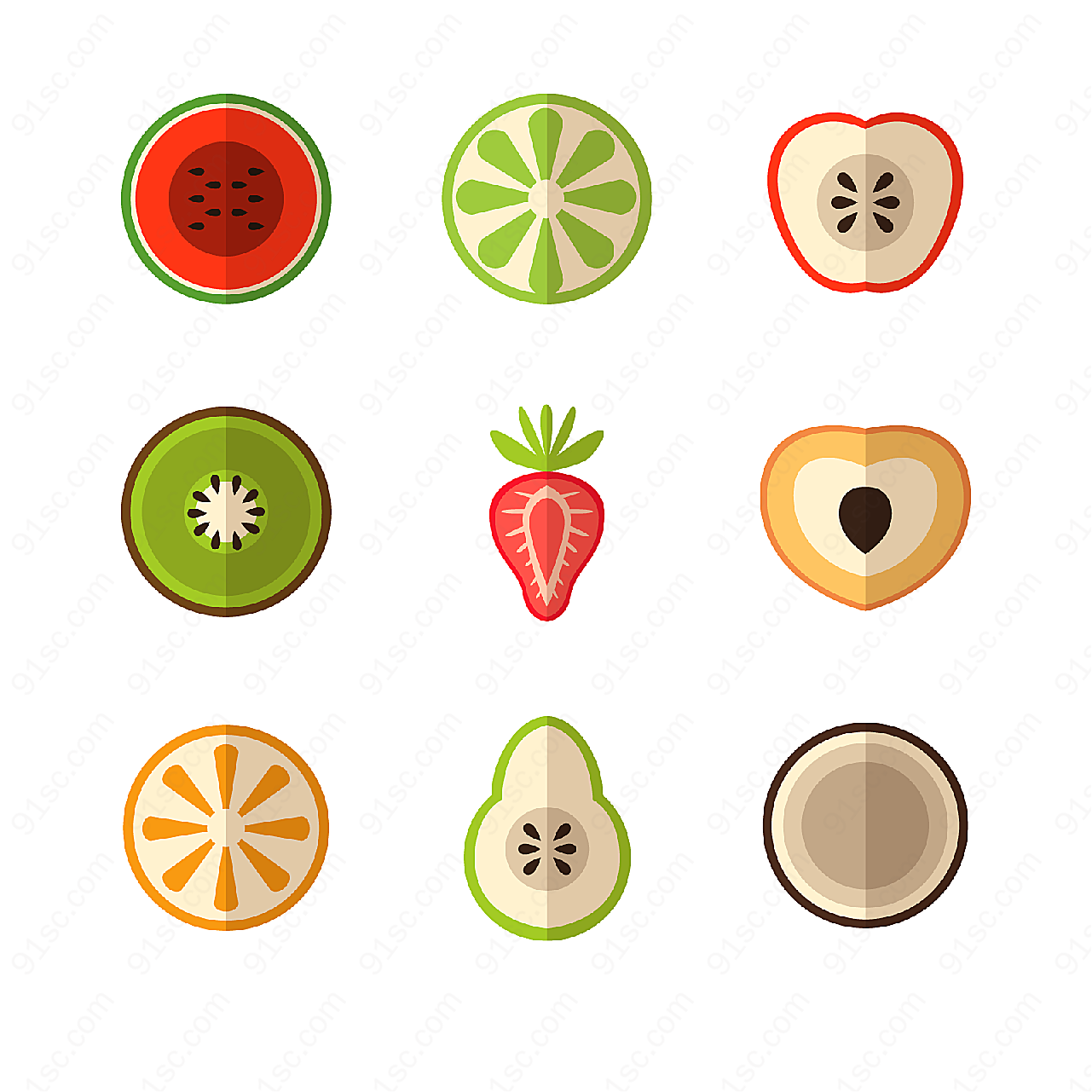 彩色水果切面矢量各式图标