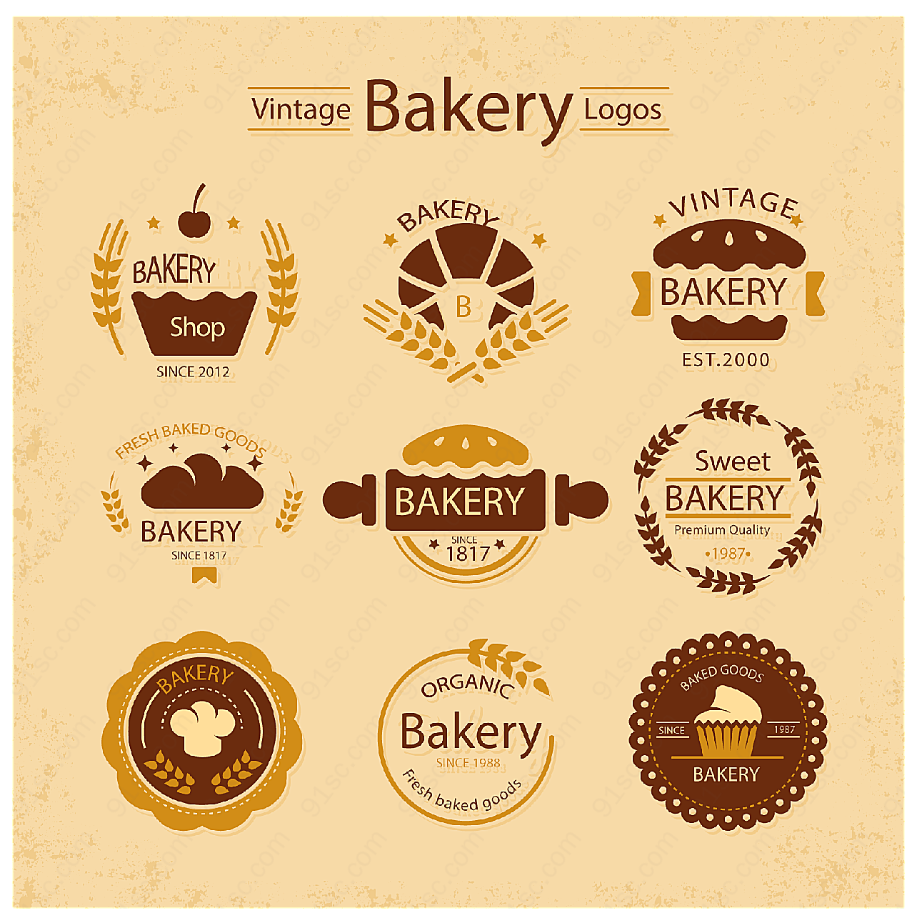 复古面包店标志矢量logo图形
