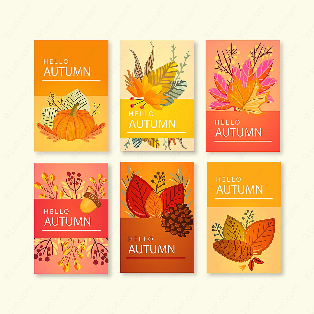 彩色秋季元素卡片矢量名片卡片
