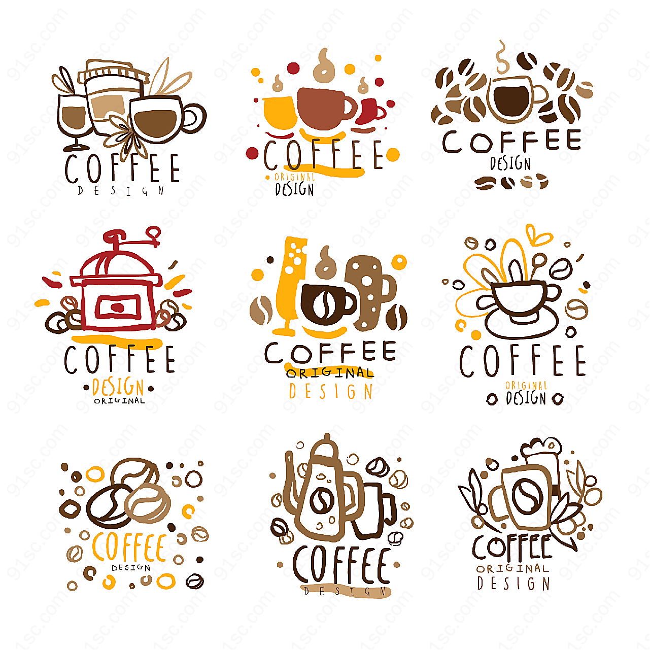 彩绘咖啡标志矢量logo图形