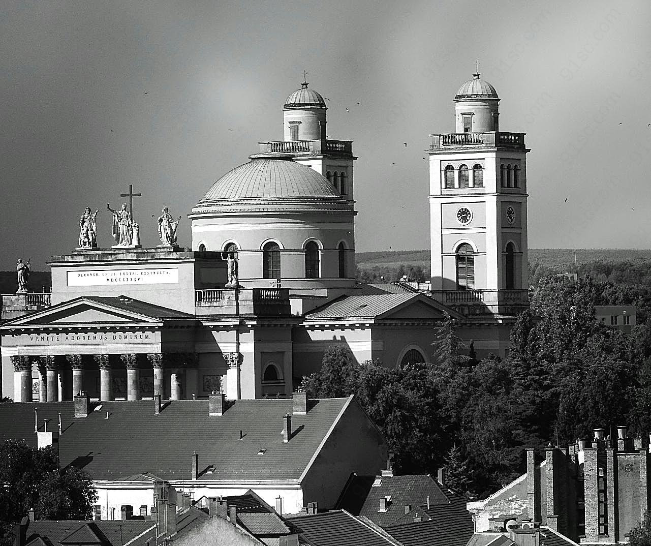 欧式建筑黑白摄影图特色建筑