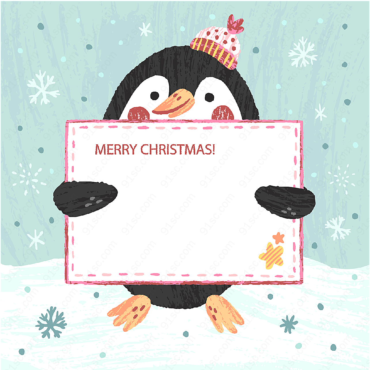 怀抱纸板的企鹅矢量圣诞节