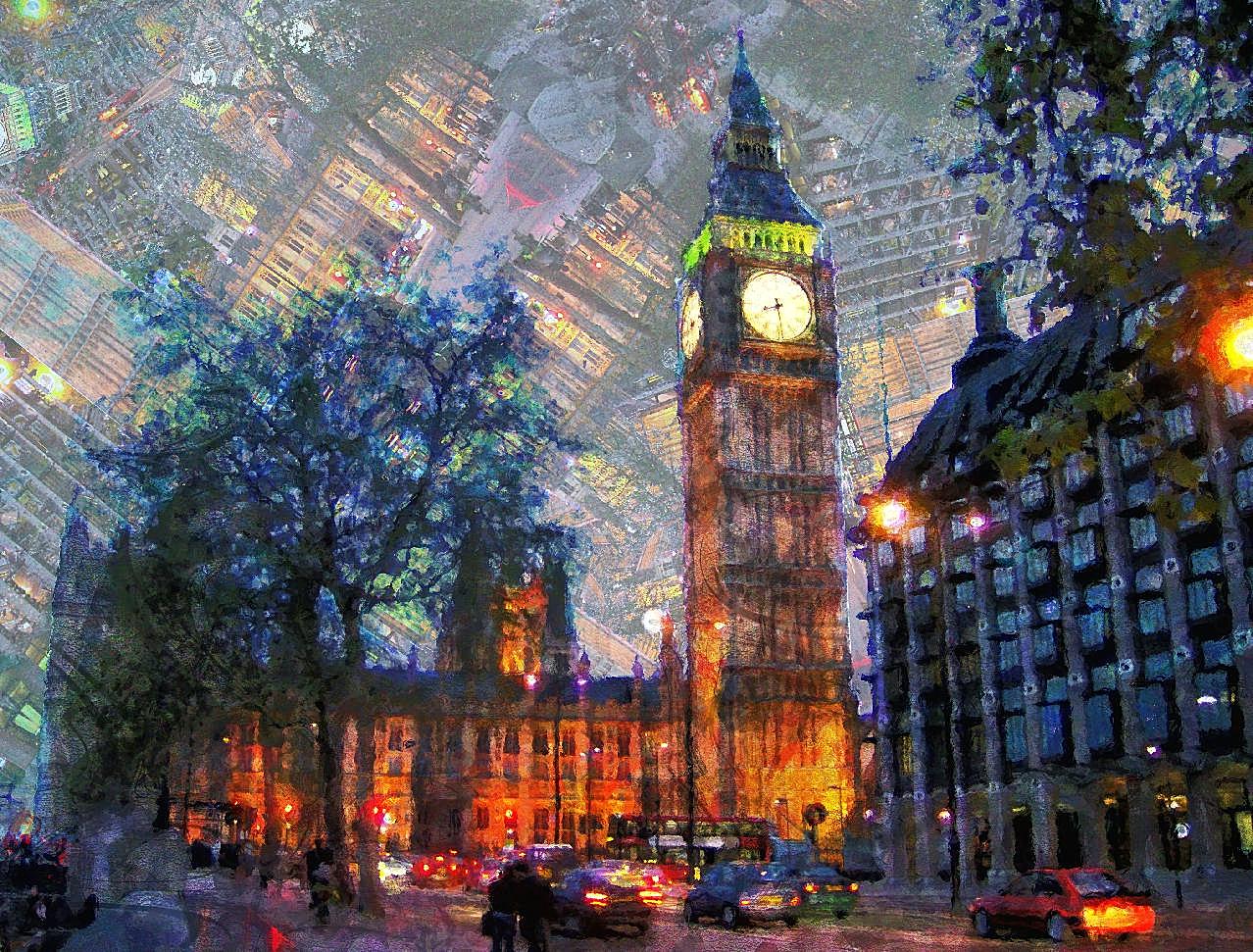 伦敦夜景渲染画图片绘画图片