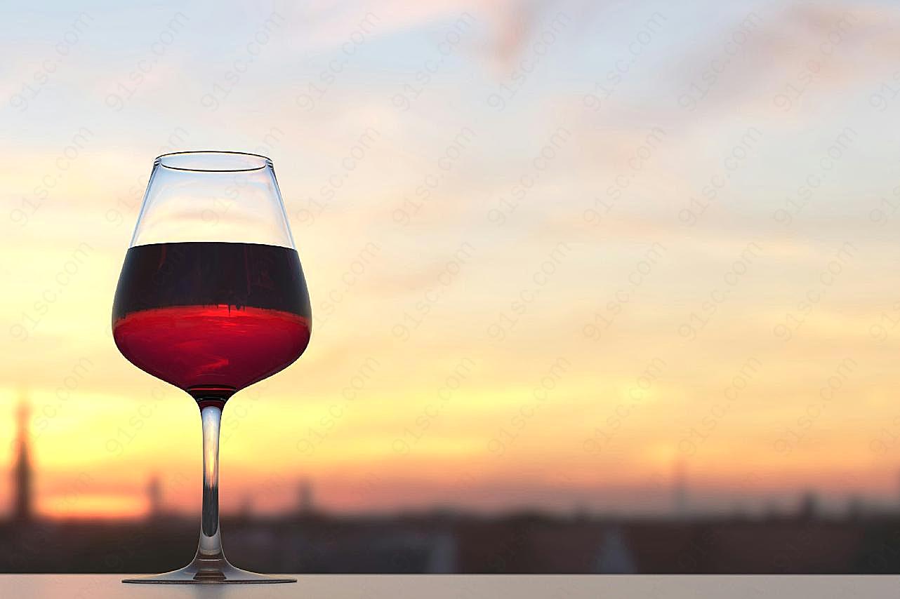 日落下的葡萄酒餐饮美食高清摄影