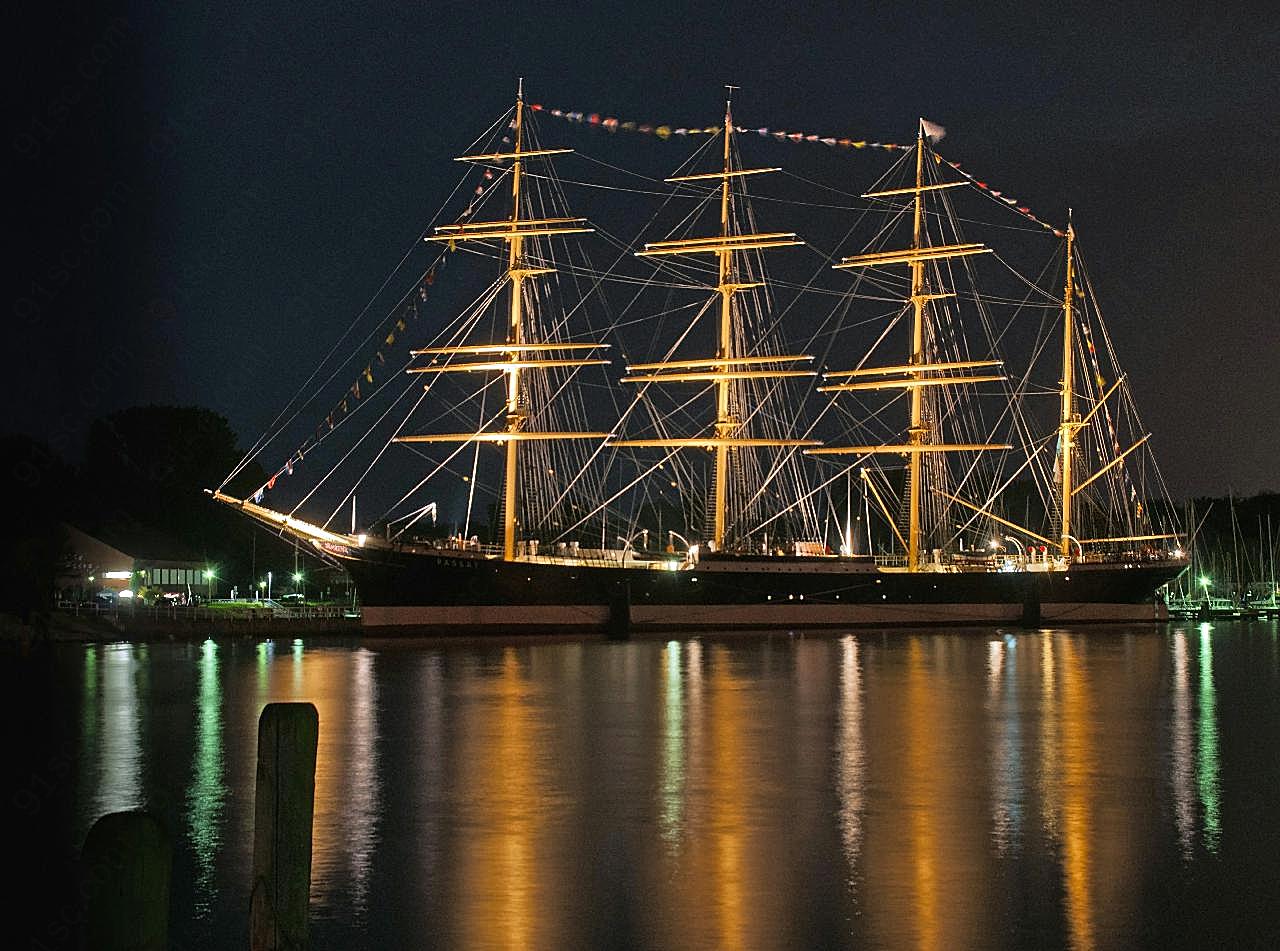 海上帆船夜景图片摄影交通