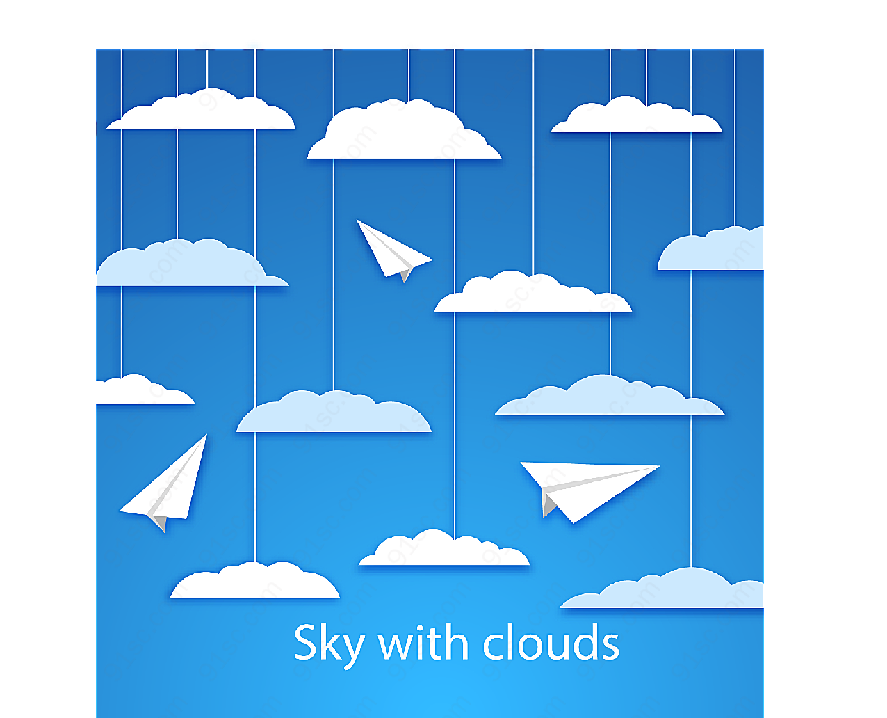 天空中的云朵和纸飞机矢量卡通其它