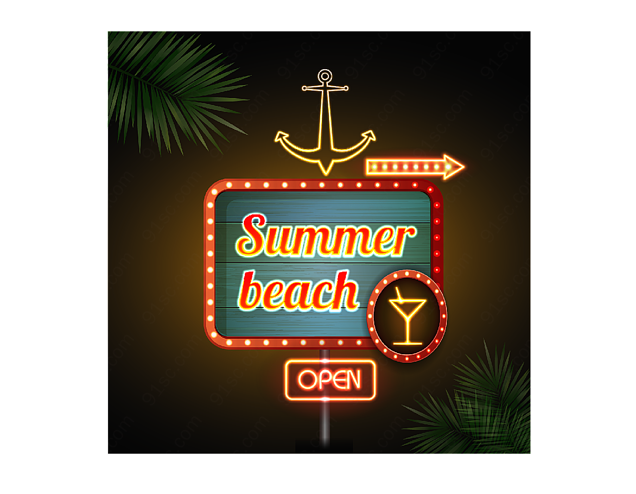 沙滩酒吧霓虹招牌平面广告