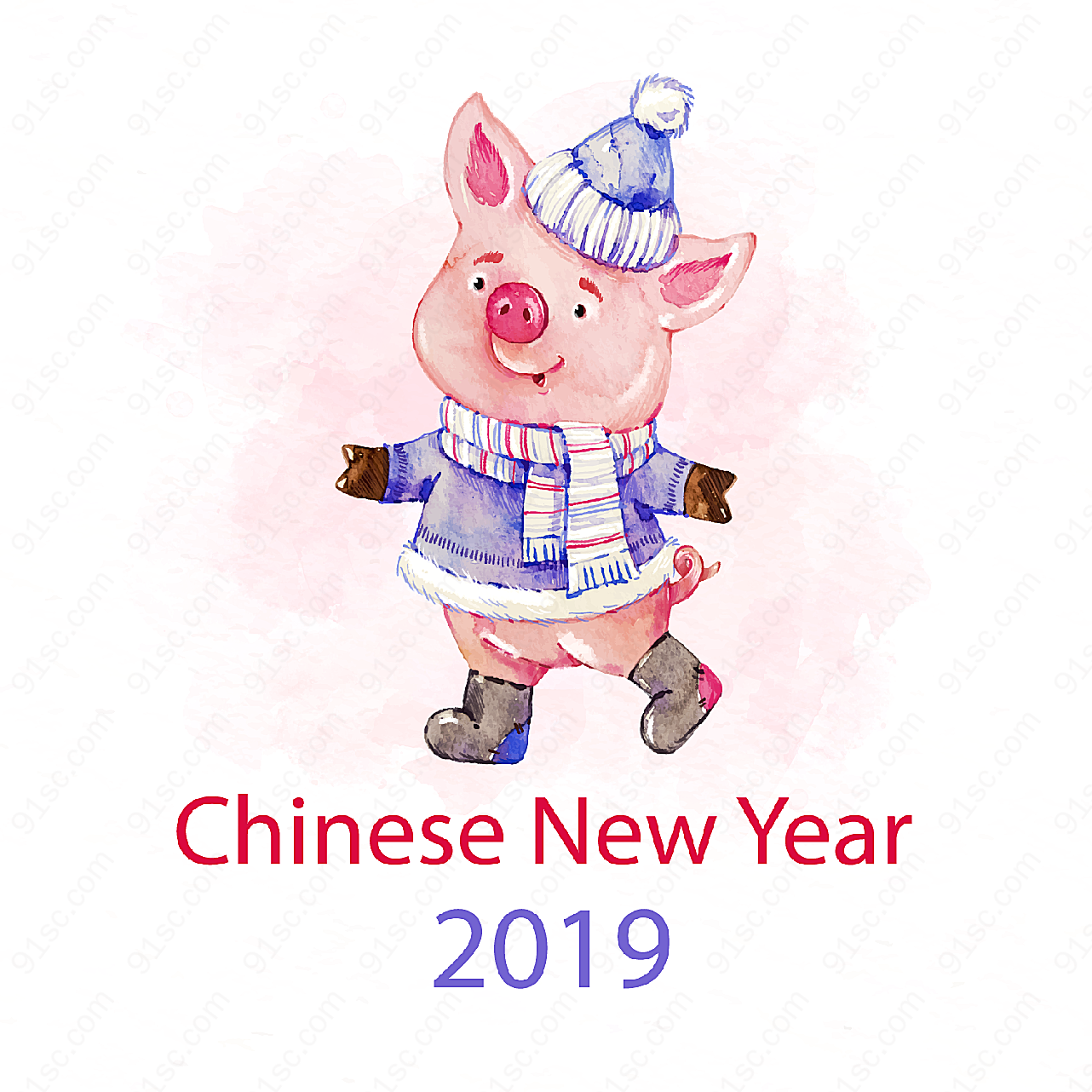 新年冬装小猪矢量春节