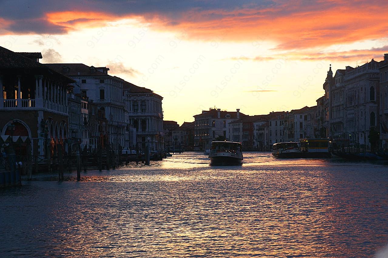 水上城市威尼斯日落图片黄昏