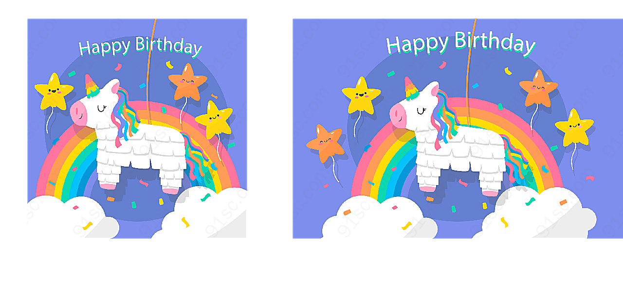 生日彩虹和独角兽矢量生日