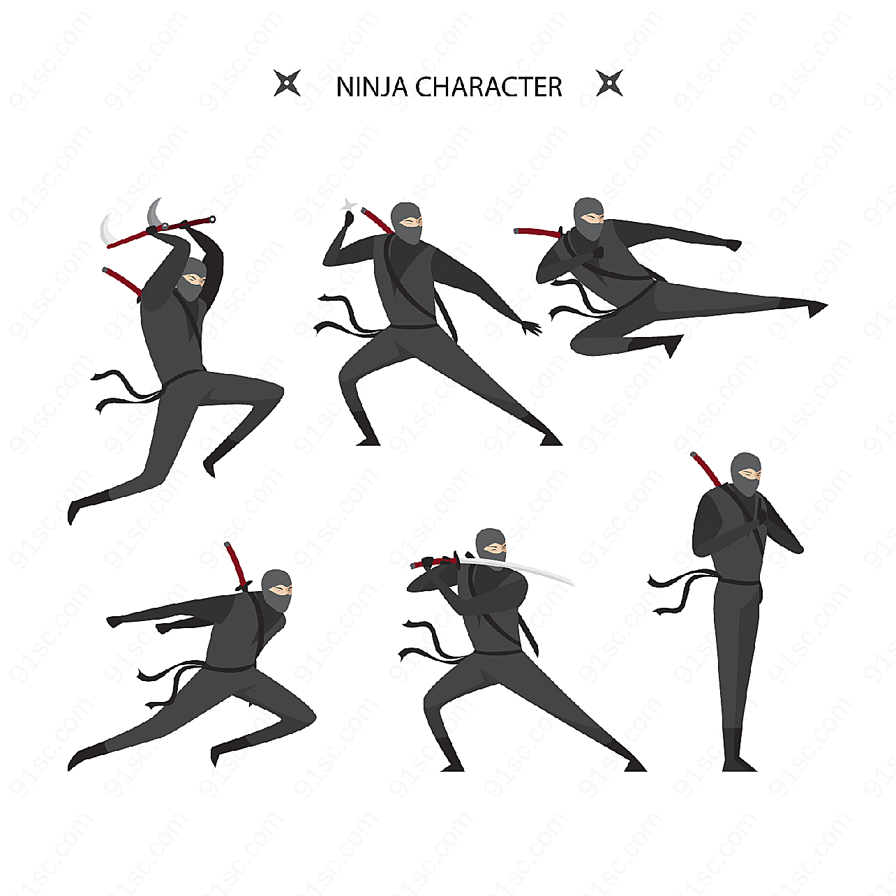 黑衣忍者设计角色矢量卡通角色