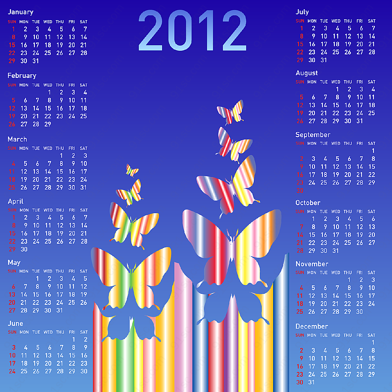 彩条蝴蝶2012年历其它矢量节日其它