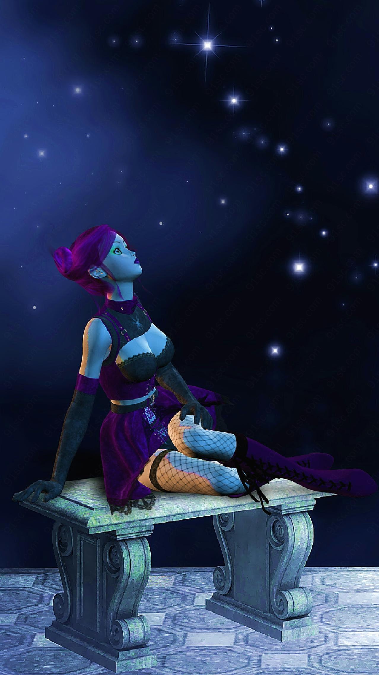 仰望星空3d美女图片高清