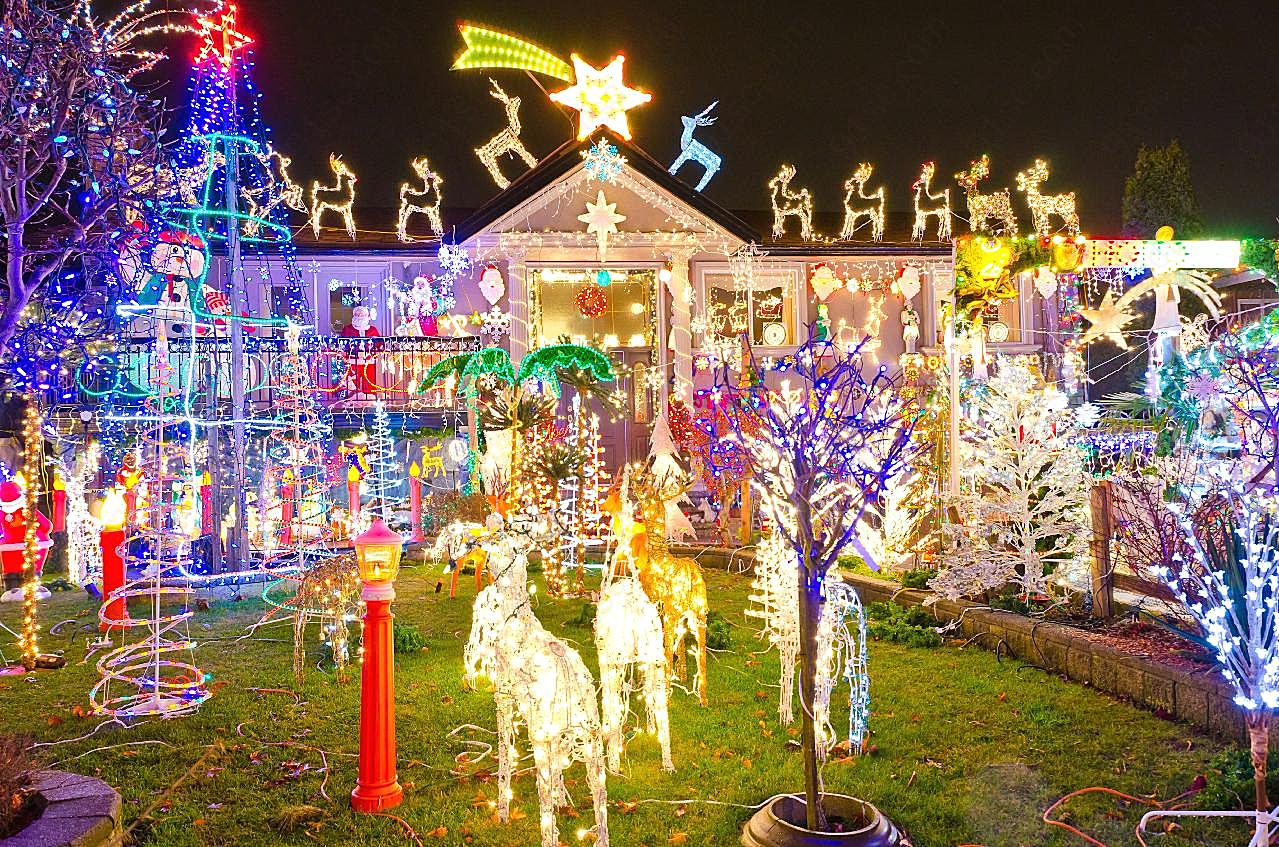 房屋彩灯装饰图片圣诞节