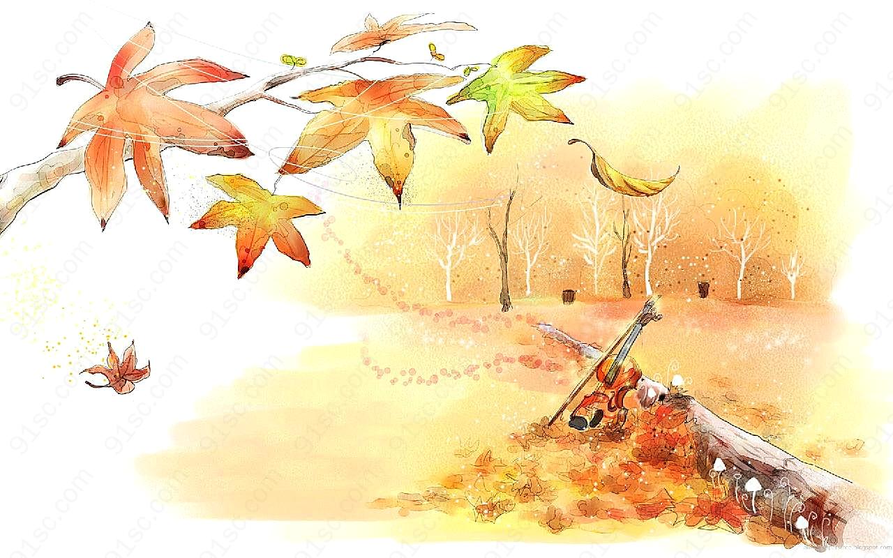 手绘秋天的图片自然景观