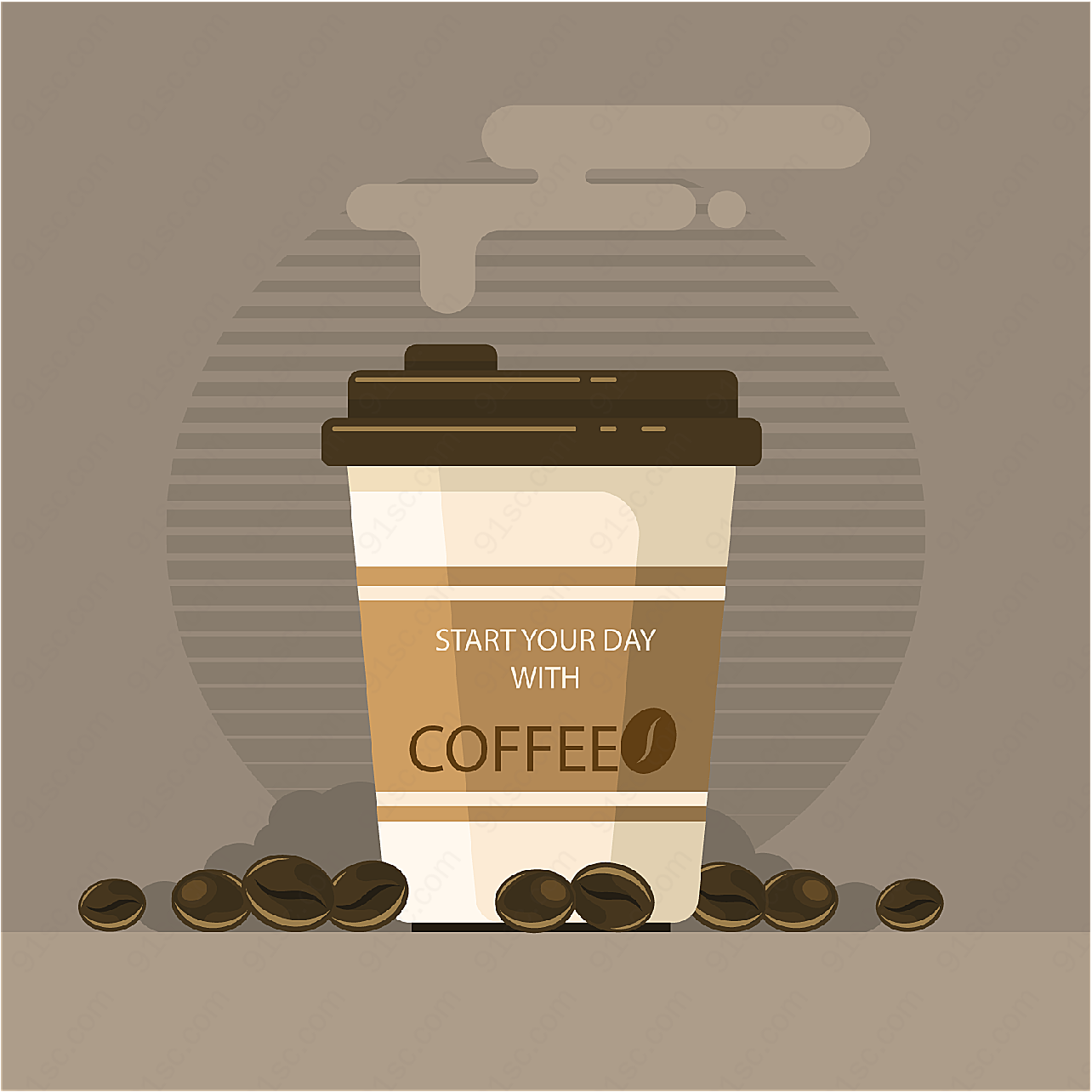 咖啡和咖啡豆矢量饮品