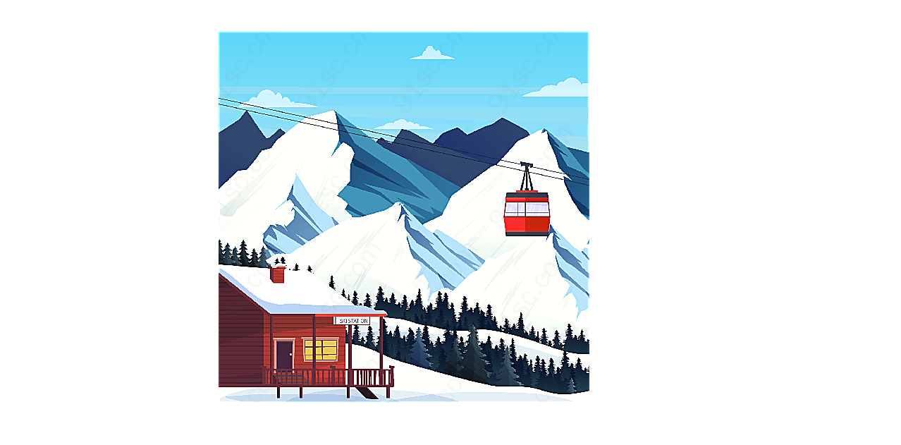 冬季滑雪场风景矢量建筑景观