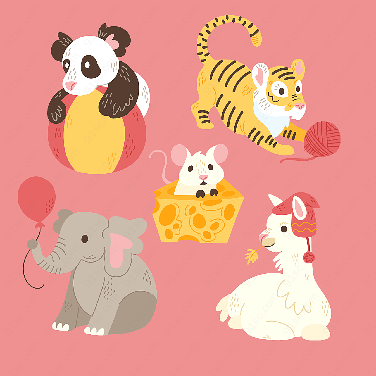 彩色可爱动物矢量卡通动物