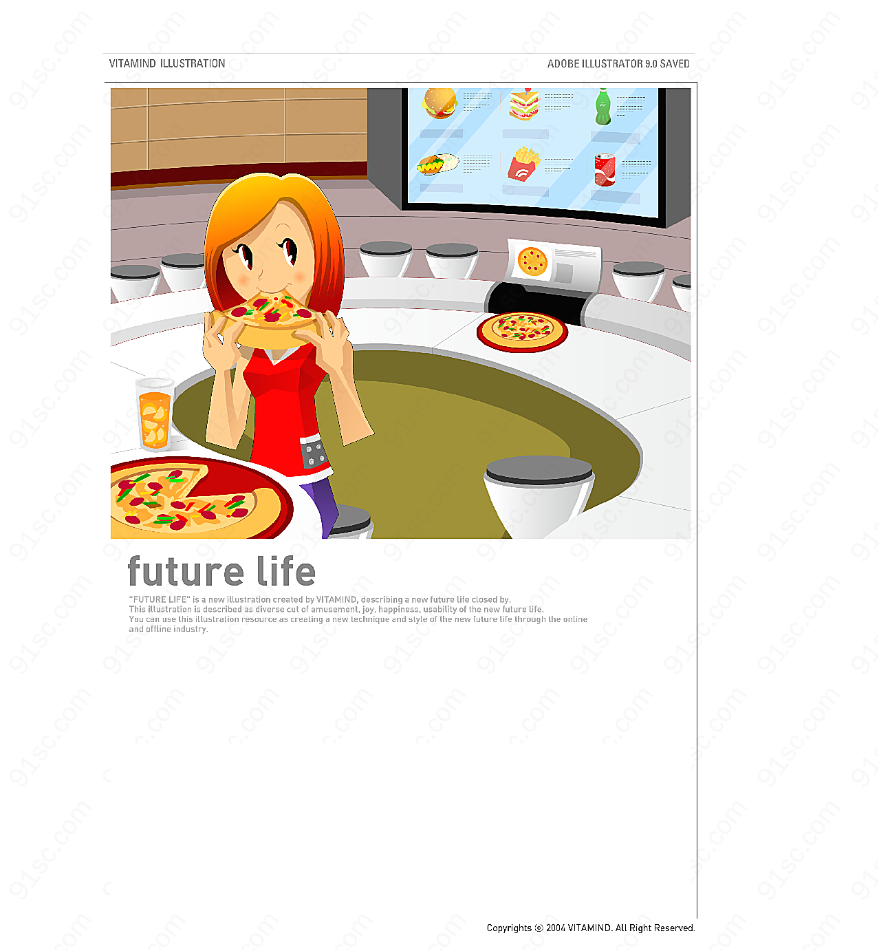未来生活-吃披萨矢量生活人物