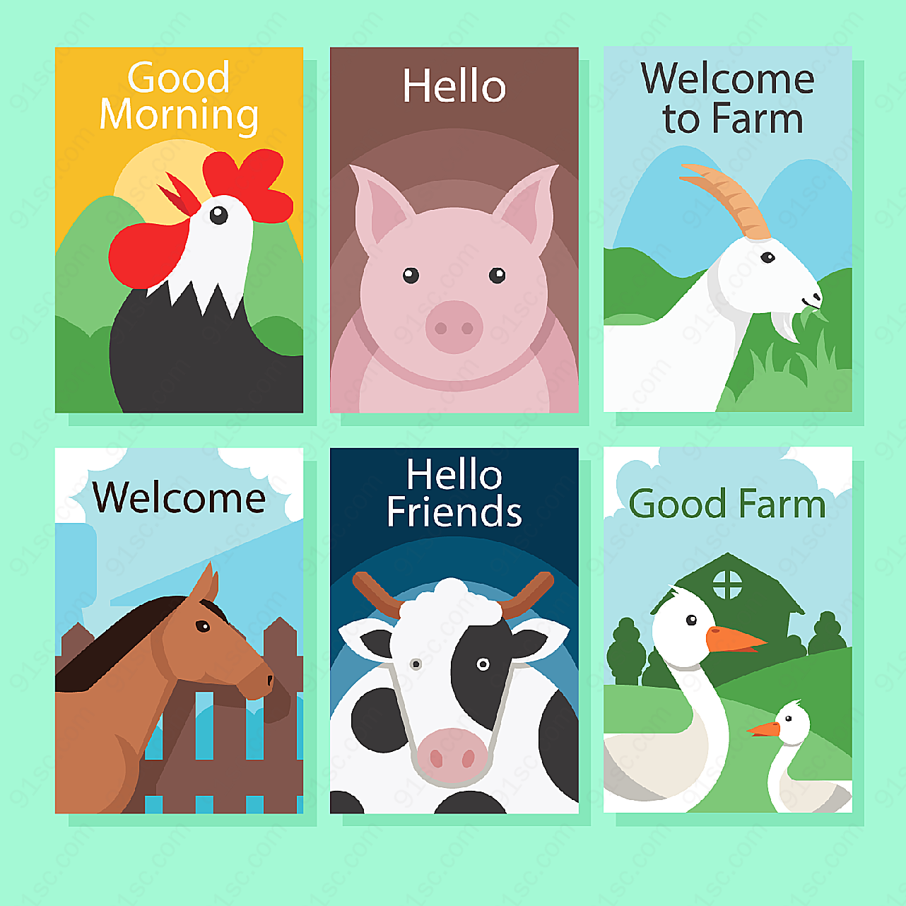 创意农场动物卡片矢量名片卡片