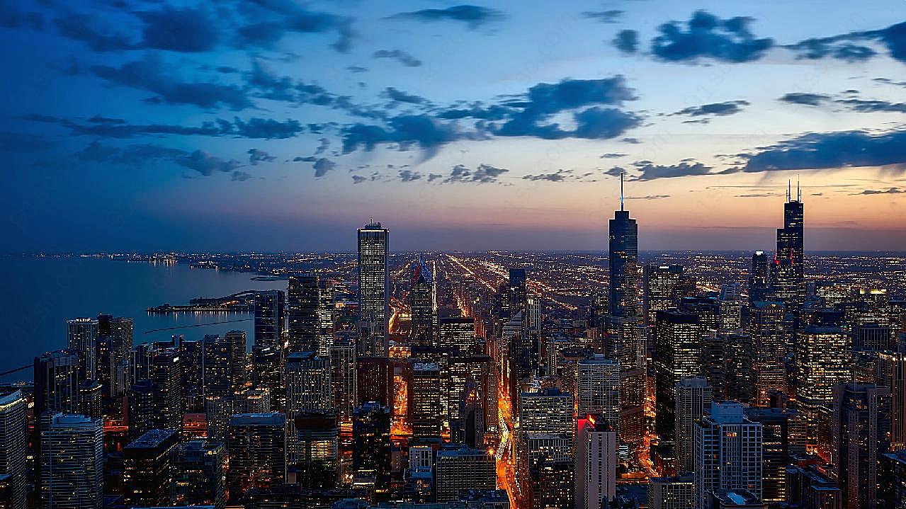 芝加哥城市夜景风光图片