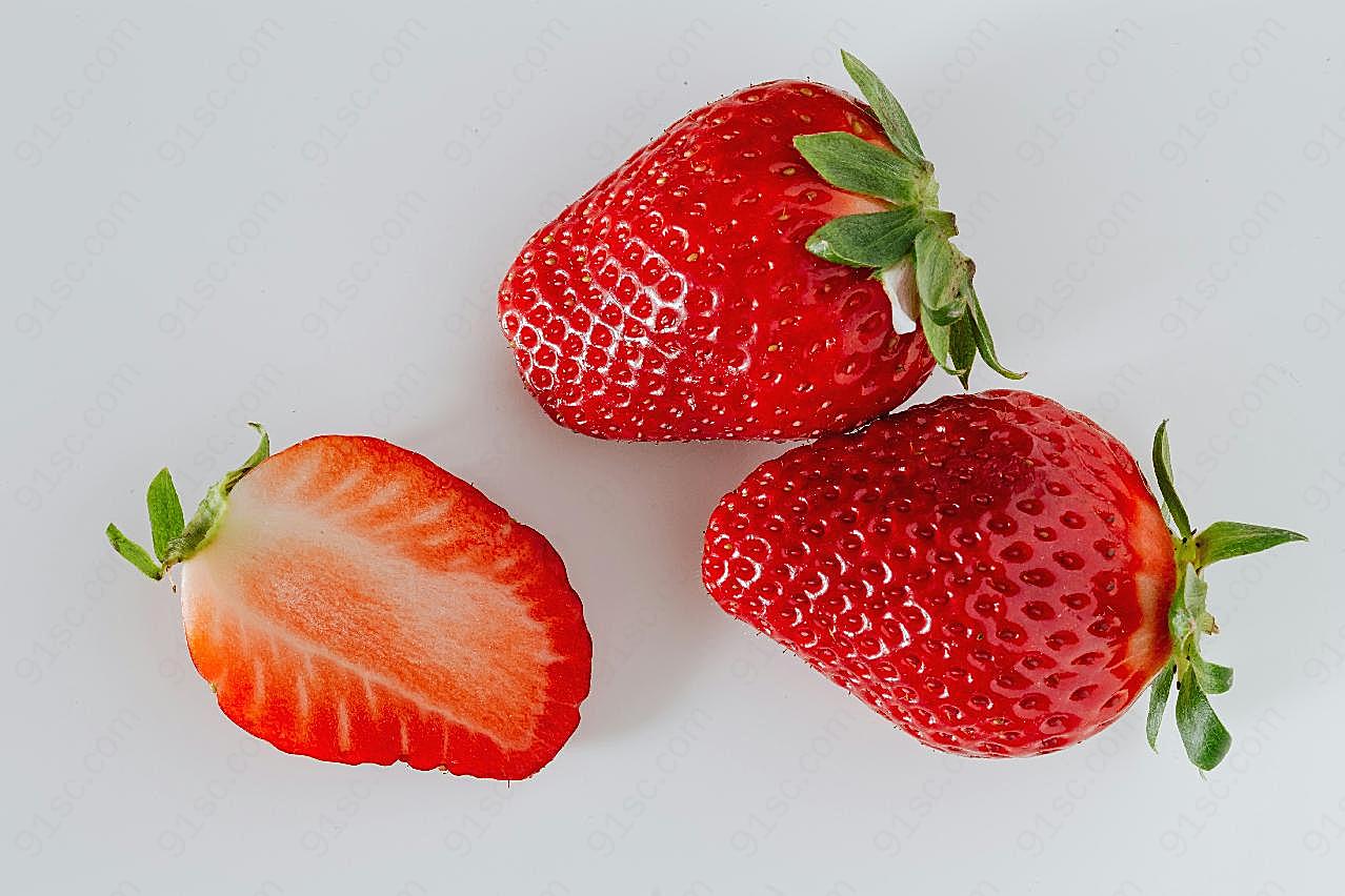 新鲜草莓切片图片摄影生物