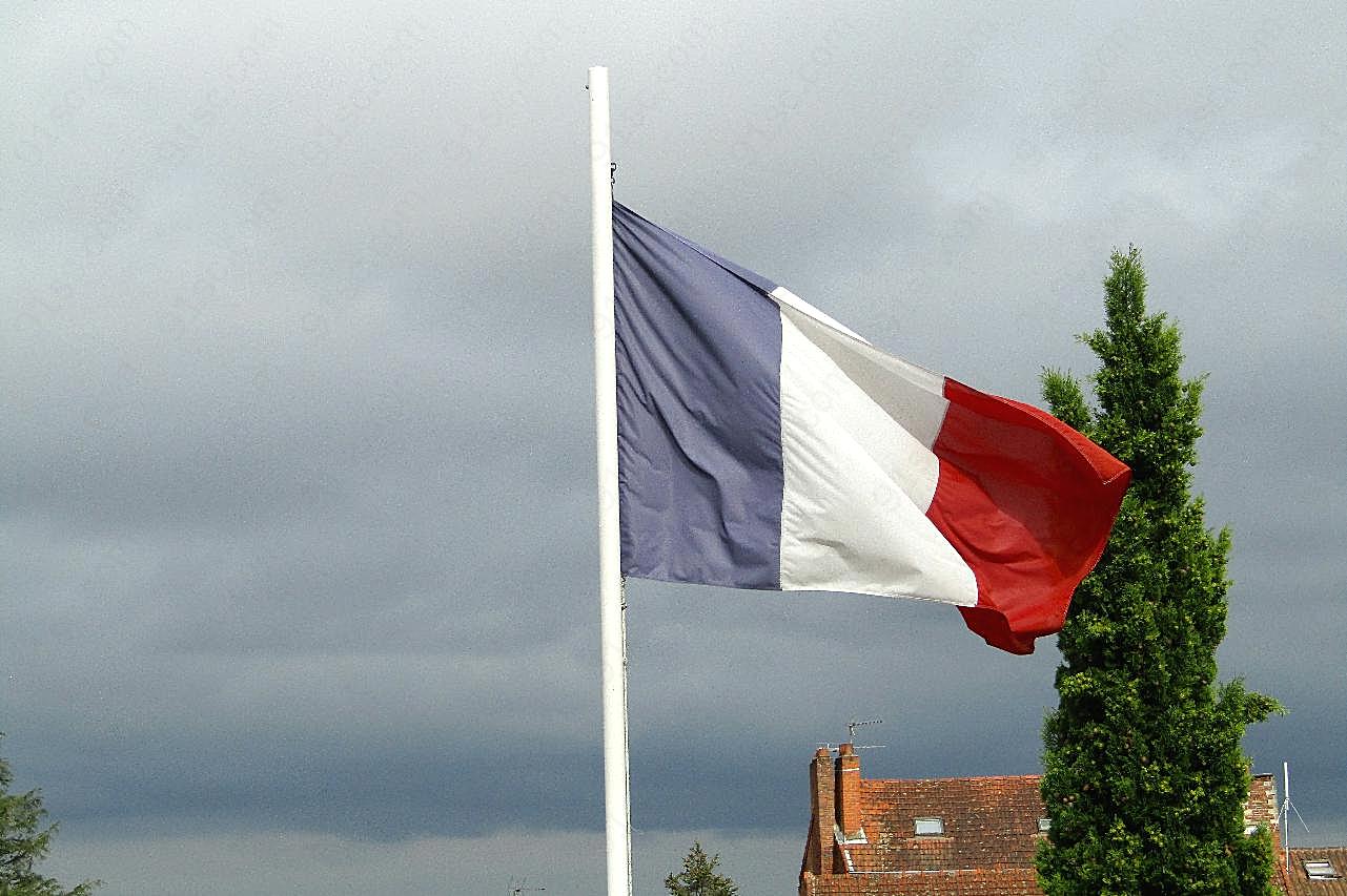 法国国旗飘扬图片刺绣图案